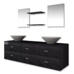 Meuble de salle de bain 9 pi�ces bois laqu� noir val