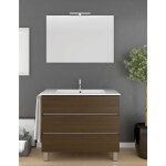 Meuble de salle de bain � poser arae avec miroir et lavabo - 3 tiroirs avec poign�e � gorge - ch�ne �vasion ...