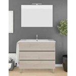 Meuble de salle de bain � poser arae avec miroir et lavabo - 3 tiroirs avec poign�e � gorge - cr�me - ...