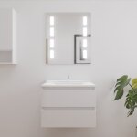 Meuble salle de bain arlequin 70 cm avec miroir prestige - vasque blanc - traverses blanc