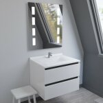 Meuble salle de bain arlequin 70 cm avec miroir prestige - vasque blanc - traverses noir