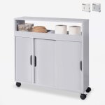 Meuble de salle de bain armoire  roulettes 2 portes coulissantes kokua - gris