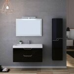 Distribain ? meuble de salle de bain avec vasque 1000mm ? mdf noir brillant ? colonne de rangement 1550mm ...