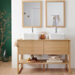 Mob - in - meuble de salle de bain chne 120 cm atoll + 2 miroirs + 2 vasques carres