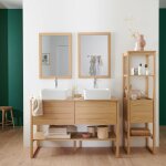 Mob - in - meuble de salle de bain chêne 120 cm + colonne de rangement chêne cm atoll + 2 miroirs + 2 ... Mob - in - meuble de salle de bain chêne 120 cm + colonne de rangement chêne cm atoll + 2 miroirs + 2 ...