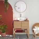 Meuble de salle de bain chne 70 cm atoll + miroir rond 60 cm + vasque ronde 37 cm
