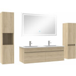 Acezanble - meuble salle de bain chne wotan 120cm double vasque + colonne + miroir led