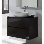 Meuble de salle de bain coloris noir avec vasque  poser en cramique - longueur 80 x profondeur 46 x ...