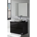 Meuble de salle de bain coloris noir avec vasque  poser en cramique + miroir - longueur 80 x profondeur ...