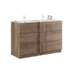 Meuble de salle de bain avec deux vasques et 3 tiroirs, collection frassi. coloris chne clair