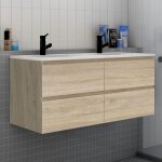 Biubiubath - meuble de salle de bain double vasque 120 cm, 120 cm meuble bois clair avec lavabo cramique ...
