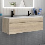 Biubiubath - meuble de salle de bain double vasque 120 cm, meuble suspendu avec 2 portes - bois clair ... Biubiubath - meuble de salle de bain double vasque 120 cm, meuble suspendu avec 2 portes - bois clair ...