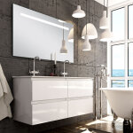 Cosyneo - meuble de salle de bain double vasque - 4 tiroirs - blanc - balea et miroir led stam - 120cm ...