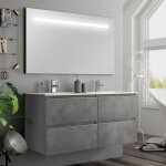 Cosyneo - meuble de salle de bain double vasque - 4 tiroirs - ciment (gris) - balea et miroir led stam ... Cosyneo - meuble de salle de bain double vasque - 4 tiroirs - ciment (gris) - balea et miroir led stam ...