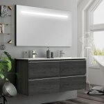 Cosyneo - meuble de salle de bain double vasque - 4 tiroirs - ebony (bois noir) - balea et miroir led ...