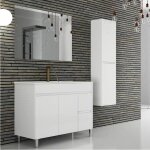 Meuble de salle de bains large isquia avec lavabo et miroir. livr� assembl�. 90cm avec le vasque d�plac� ...