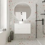 Aurlane - meuble de salle de bains leon 80cm blanc neige - 2 tiroirs en mdf ondules - vasque ronde 36cm ...