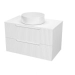 Aurlane - meuble de salle de bains leon 80cm blanc neige - 2 tiroirs en mdf ondules - vasque ronde 36cm ...