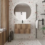 Meuble de salle de bain ondul  suspendre avec vasque  encastrer naturel 81x50. 5x46. 5 cm