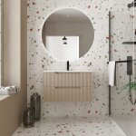 Aurlane - meuble de salle de bains leon 80cm marron glace - 2 tiroirs en mdf ondul�s - vasque � encastrer ...