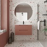 Meuble de salle de bains leon 80cm terracotta - 2 tiroirs en mdf ondul�s - vasque � encastrer