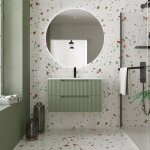 Aurlane - meuble de salle de bains leon 80cm vert olive - 2 tiroirs en mdf ondul�s - vasque � encastrer ...