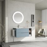 Kiamami valentina - meuble de salle de bains mural 100 cm bleu clair mat et lavabo asymtrique new york ...