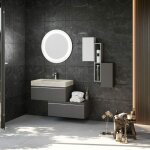 Kiamami valentina - meuble de salle de bain mural de 120 cm avec tiroirs gris fonc et lavabo hpl diamante ...