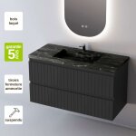 Meuble de salle de bain plan vasque gr�s c�rame noir allure, 2 tiroirs, l60xh54xp45, laqu� noir mat, ...