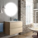 Cosyneo - meuble de salle de bain simple vasque - 2 tiroirs - bambou (ch�ne clair) - balea et miroir ...