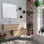 Meuble de salle de bain simple vasque - 2 tiroirs - bambou (chêne clair) - pena et miroir led stam - ... Meuble de salle de bain simple vasque - 2 tiroirs - bambou (chêne clair) - pena et miroir led stam - ...