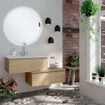 Cosyneo - meuble de salle de bain simple vasque - 2 tiroirs - bambou (chêne clair) - pena et miroir rond ... Cosyneo - meuble de salle de bain simple vasque - 2 tiroirs - bambou (chêne clair) - pena et miroir rond ...