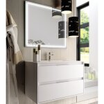 Cosyneo - meuble de salle de bain simple vasque - 2 tiroirs - blanc - iris et miroir led veldi - 80cm ...