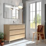 Cosyneo - meuble de salle de bain simple vasque - 3 tiroirs - bambou (chne clair) - palma et miroir ...