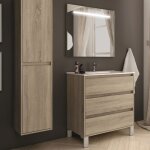 Cosyneo - meuble de salle de bain simple vasque - 3 tiroirs - cambrian (chne clair) - tiris 3c et miroir ...