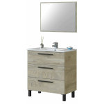 Pegane - meuble salle de bain sous vasque avec 3 tiroirs + 1 miroir coloris alaska chne - longueur 80 ...