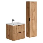 Vente - unique - meuble de salle de bain stri avec vasque  encastrer et colonne - coloris naturel clair ...
