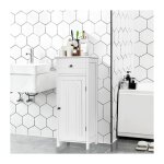 Costway - meuble de salle de bain sur pieds avec 1 porte, tiroir, 2 �tag�res r�glables et dispositif ...