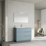 Kiamami valentina - meuble de salle de bain sur pied 100cm bleu ciel, miroir 100x60 avec lampe new york ...