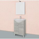 Meuble de salle de bains sur pied 55cm 2 portes chne gris, lavabo et miroir rimini