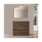 Abitare - meuble de salle de bain sur pied en bois de noyer maya 100 cm avec lavabo en porcelaine - nova ...