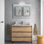 Abitare - meuble de salle de bain sur pied en bois de ch�ne africain 100 cm avec lavabo int�gr� en porcelaine ...
