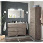 Abitare - meuble de salle de bain au sol 120 cm en bois chne eternity avec lavabo en porcelaine - amalfi ...