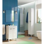 Meuble de salle de bain au sol 50 cm 2 portes blanc brillant avec miroir et lavabo encastr ? oxford ...