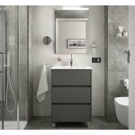 Meuble de salle de bain au sol 60 cm en bois gris mat avec lavabo en porcelaine - amalfi - avec colonne ...