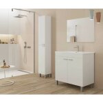 Abitare - meuble de salle de bain au sol 80 cm 2 portes blanc brillant avec miroir et lavabo encastr� ...