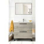Meuble de salle de bain au sol 80 cm 2 tiroirs ch�ne avec miroir et lavabo encastr� ? argentera - ch�ne ...