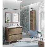 Meuble de salle de bain au sol 80 cm nordik avec miroir - ravenna - couleur avec colonne et lampe led ...