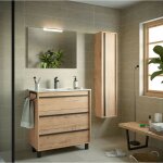 Meuble de salle de bain sur pied en bois de chne africain 80 cm avec vasque en porcelaine - astoria ...