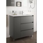 Meuble de salle de bain sur pied 85 cm en bois noir satin� avec vasque - nova - avec miroir et lampe ...